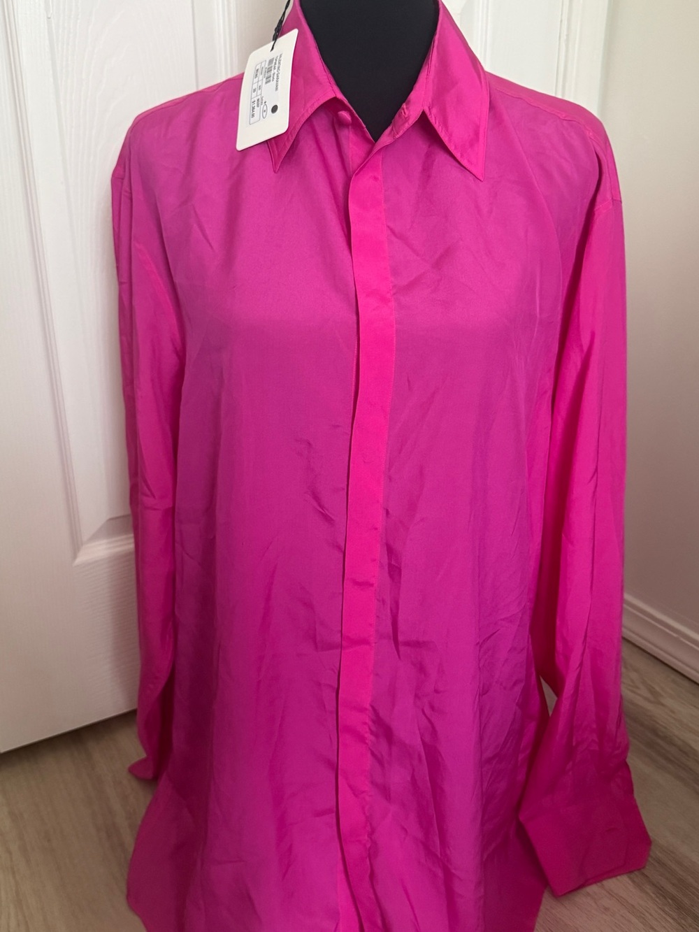 Valentino Garavani- Pink Silk Button Front Shirt-  RFID Verified/ IT 39 15.5